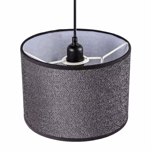 Happy Homewares Modern Mini Diamond Black Glitter Fabric Cylinder Lamp Shade, Diameter: 25 cm – 2
