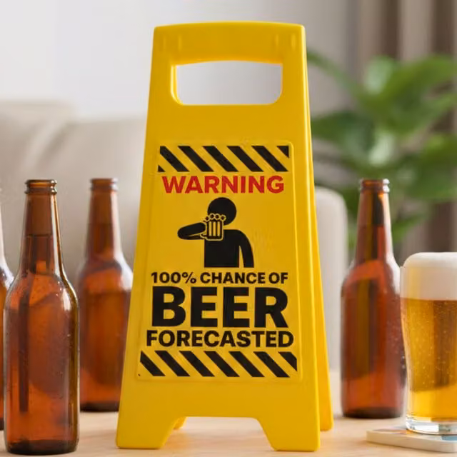 Boxer Gifts 100 Chance of Beer Forecasted Novelty Yellow Warning Sign for Parties and Birthdays