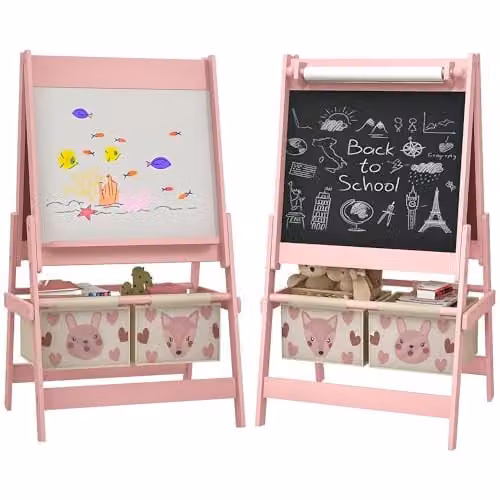 AIYAPLAY 3 in 1 Double-Sided Art Easel for Kids with Paper Roll, Pink