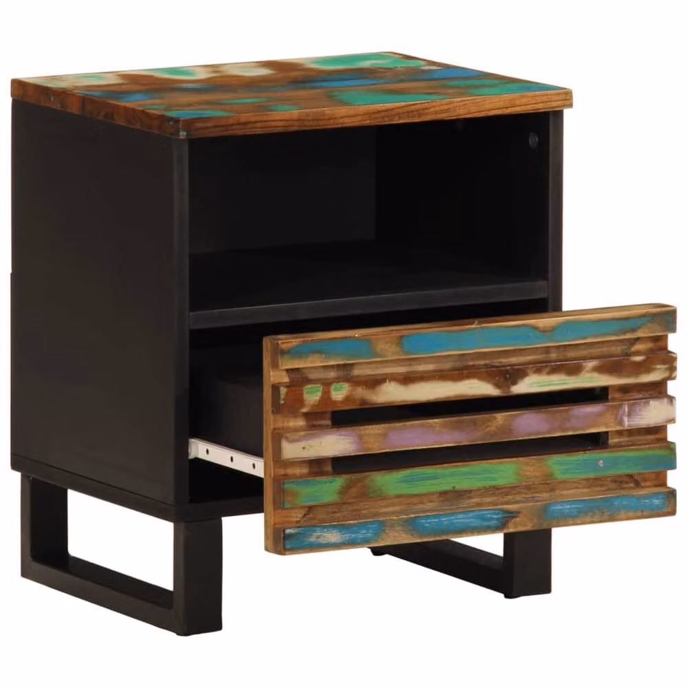 Berkfield Home Set of 2 Reclaimed Solid Wood Bedside Cabinets in Black, W/D/H: 40 x 33 x 46 cm – 3