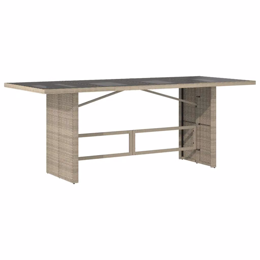 Berkfield Home Modern Garden Table with Glass Top and Poly Rattan in Light Grey, W: 190 cm, D: 80 cm, H: 74 cm – 2