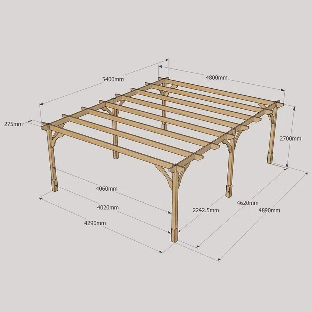 Rutland County Garden Furniture Ltd Premium 6 Post Wood Pergola in Rustic Brown and Light Green, W: 540 cm, D: 480 cm, H: 270 cm – 4