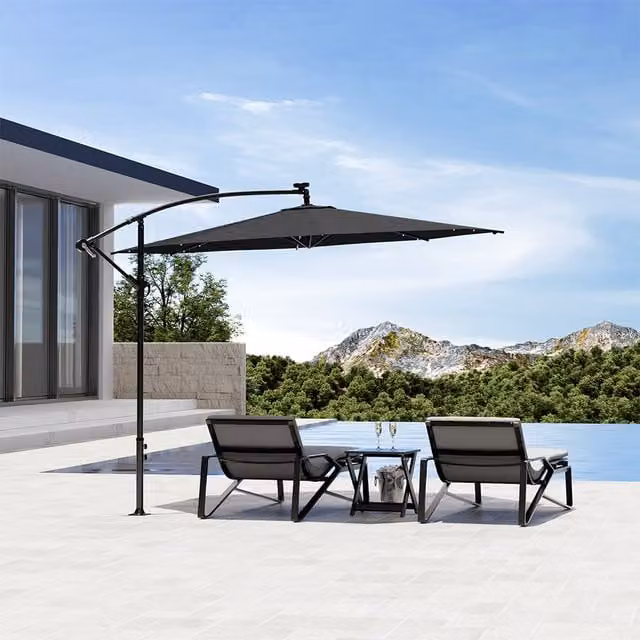 Komore Solar-Powered Lighted Cantilever Garden Parasol in Dark Grey Polyester