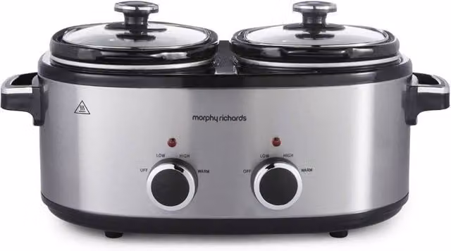 Morphy Richards DuoServe Double Pot Slow Cooker, 3.8L, Silver – 1