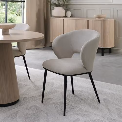Bentley Designs Luca Modern Upholstered Armchairs in Beige Fabric with Black Metal Legs (Pair) – 1