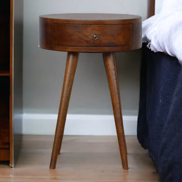 Artisan Furniture Mango Wood Nordic Circular Bedside Table in Brown