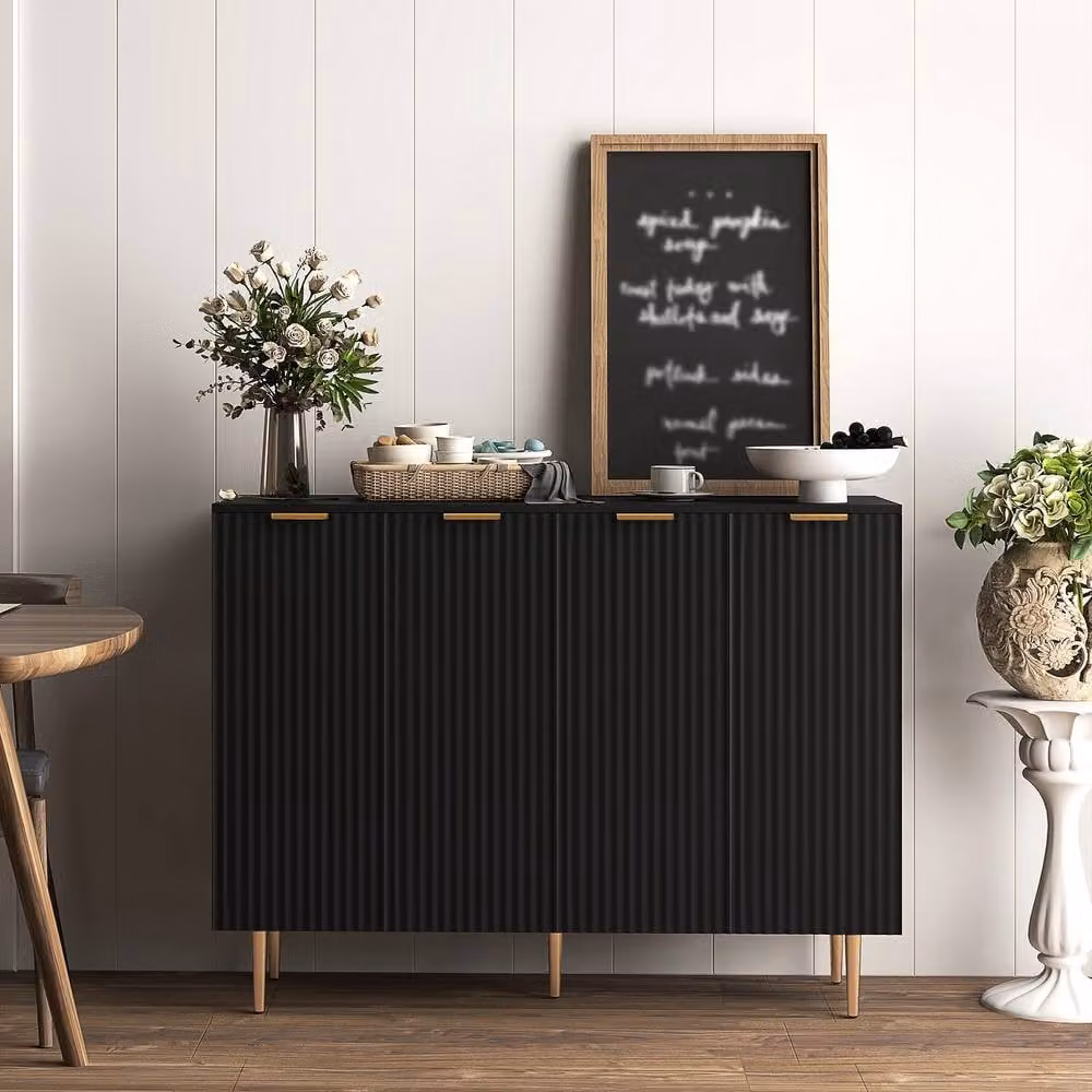 STILVORA Modern Black Sideboard with Adjustable Shelves and Metal Legs W/D/H: 120 x 40 x 90 cm – 2