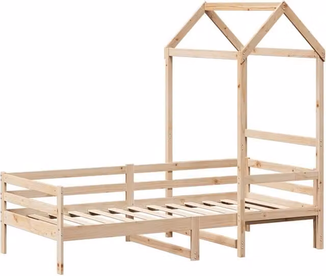 Berkfield Home Beautiful Day Bed with Roof in Light Oak Solid Wood, W/D/H: 200 x 80 cm