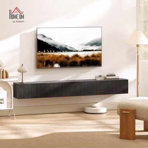 HOMCOM Black Floating TV Unit for Televisions up to 72 Inch, Wall Mounted Minimalist Design – 2