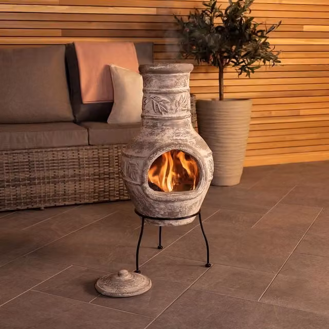 Charles Bentley Medium Clay and Steel Chiminea Outdoor Patio Heater Firepit in Grey – 1