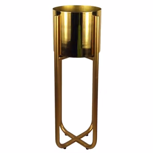 Botanik Gold Metal Planter with Tall Gold Stand, H 62 cm x W 18 cm x D 18 cm