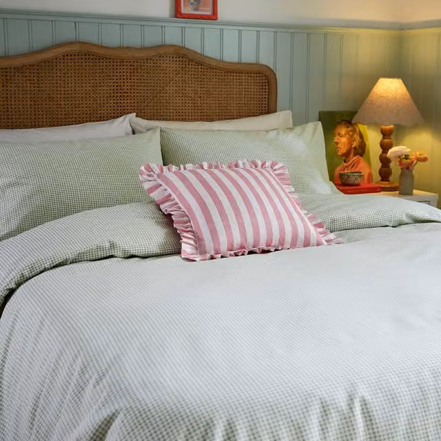 Helena Springfield Secret Garden Gingham Print Single Duvet Cover and Pillowcase Set, Green, Cotton, Reversible, W: 90 cm, L: 200 cm