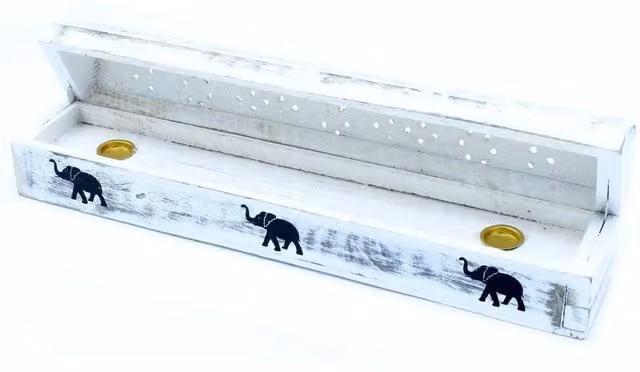 KDMD Washed Rectangular Wood Incense Holder in White