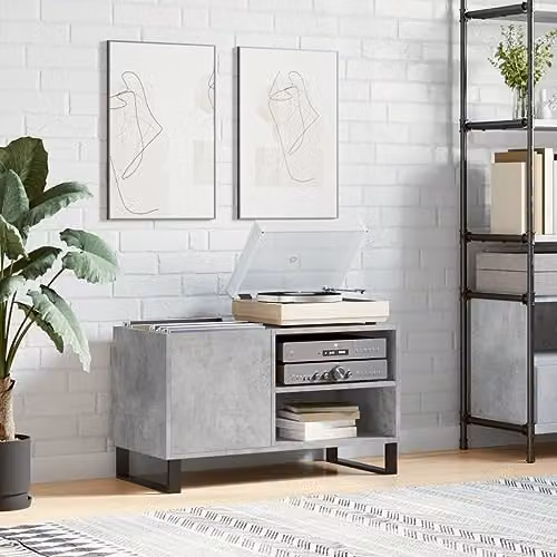 vidaXL Record Cabinet in Concrete Grey, W: 85 cm, D: 38 cm, H: 48 cm, Made of MDF – 2