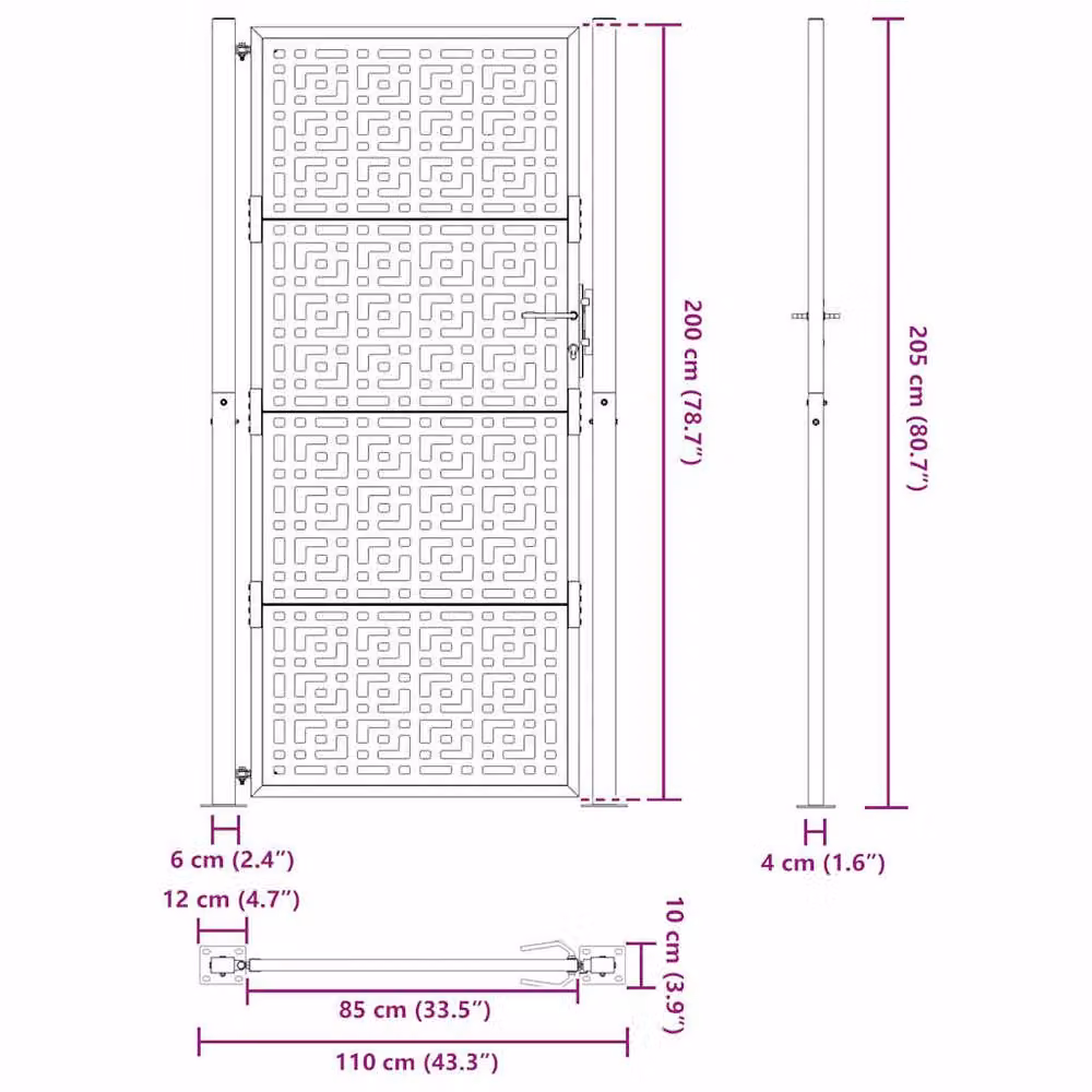 Berkfield Home Black Steel Swing Garden Gate, W: 105 cm, H: 205 cm – 6
