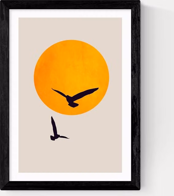 East End Prints Birds In The Sky Framed Abstract Animal Illustration Poster in Black and Yellow