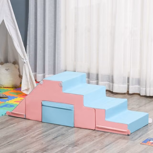 HOMCOM 2-piece Kids Soft Play Foam Stacking Block Set in Pink and Blue