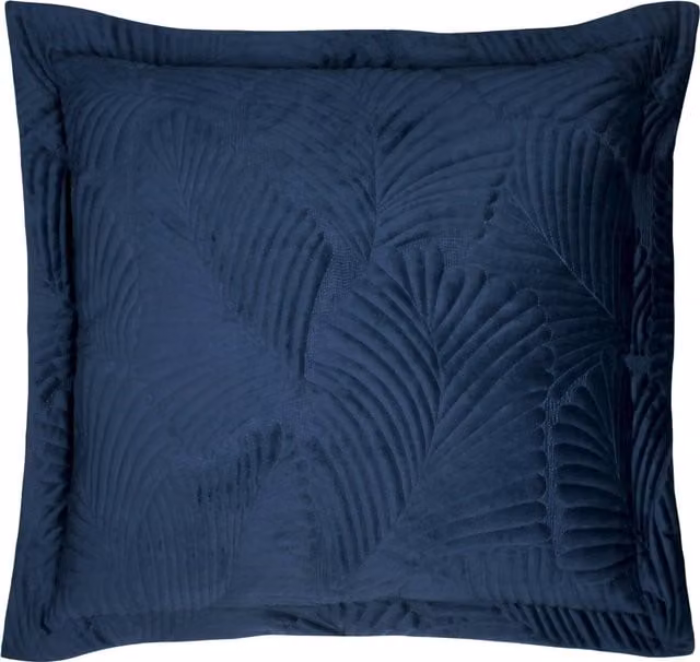 Paoletti Palmeria Quilted Velvet Square Filled Cushion, Blue, W/D/H: 60 x 60 x 60 cm