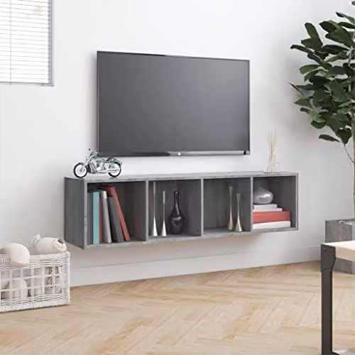 vidaXL Modern Grey Sonoma Book and TV Cabinet in Engineered Wood W/D/H: 143 x 30 x 36 cm – 3