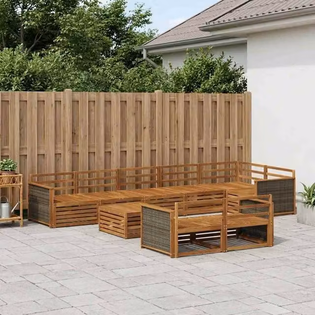 Berkfield Home 9 Piece Brown Outdoor Sofa Set