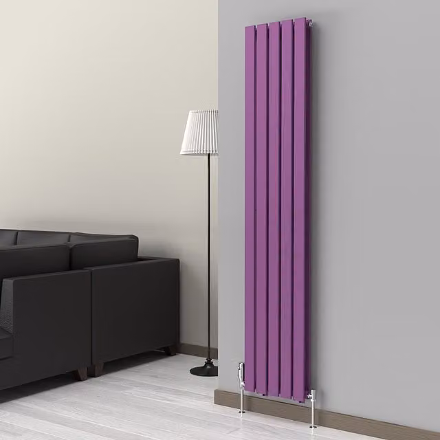 Lux Heat Flat Coloured Vertical Radiator in Pretty Plum Purple, H 180 cm x W 35 cm