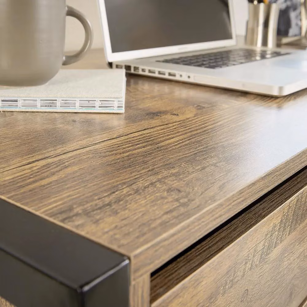 Home Source Modern Computer Desk with Single Pedestal and Storage in Brown – 4