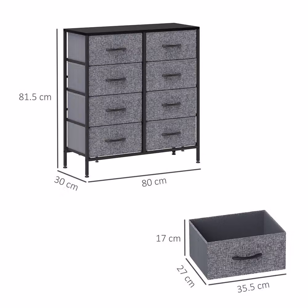 HOMCOM 8 Drawer Fabric Chest of Drawers with Wooden Top in Black – 3