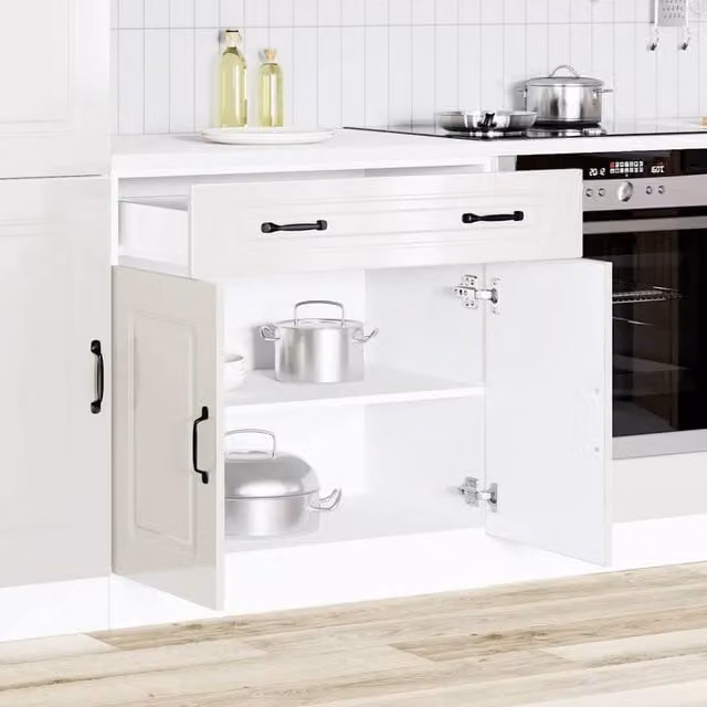 Berkfield Home Kalmar Kitchen Base Cabinet in High Gloss White Engineered Wood, H 81.5 x W 80.0 x D 46.0 cm – 1