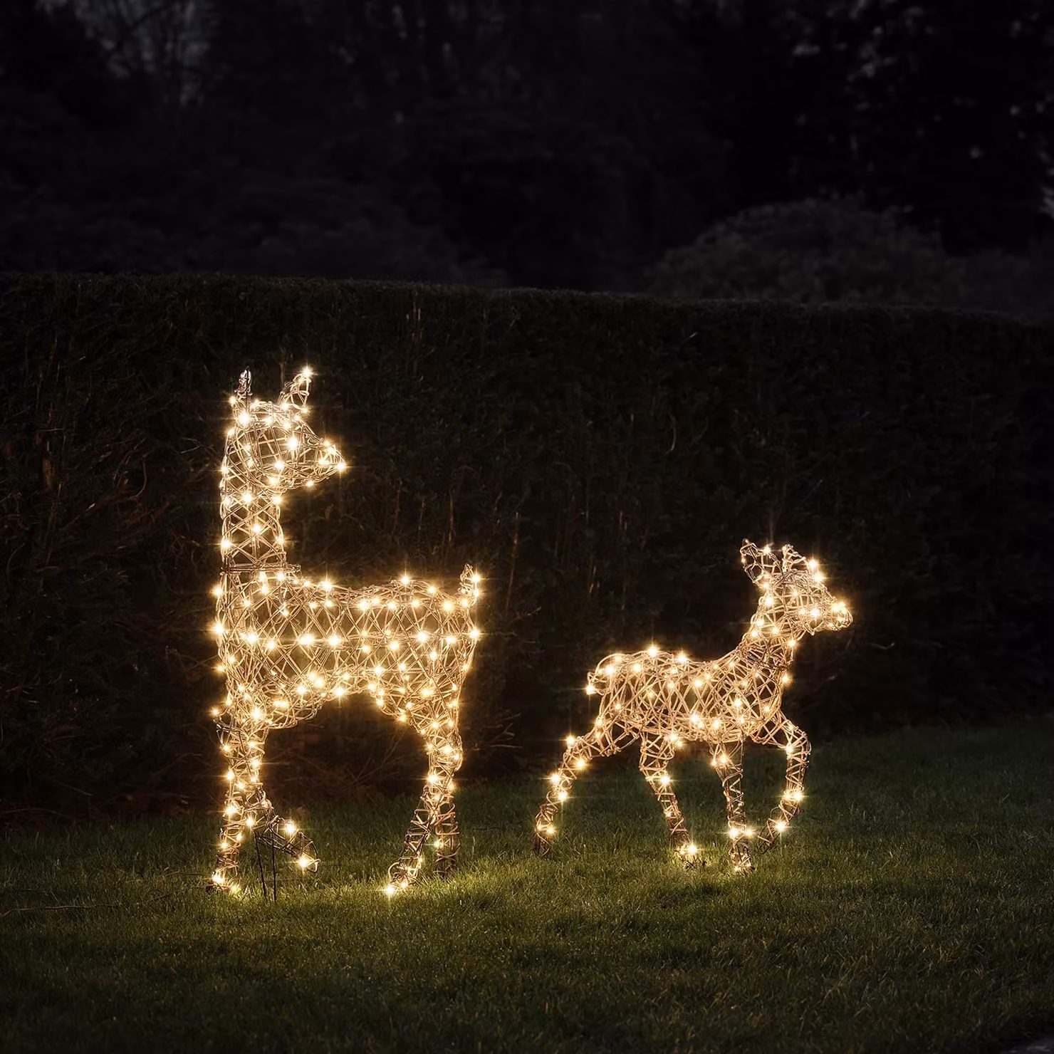 Lights4fun Dual LED Studley Doe and Fawn Light Up Reindeer Duo in White – 1