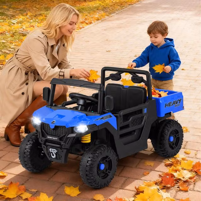 Costway Blue Electric Ride On Dump Truck Toy with Light and Sound and Rechargeable Battery