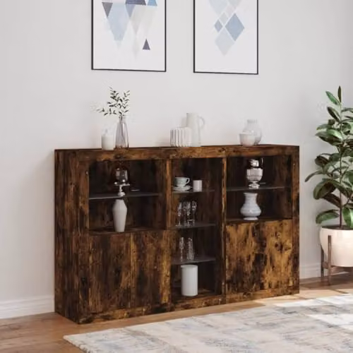 vidaXL Modern Sideboard with Integrated LED Lights in Smoked Oak, W: 162 cm, D: 37 cm, H: 100 cm – 2