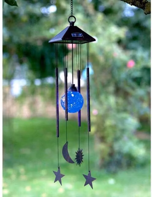 Garden Mile Sun and Moon Solar LED Wind Chime in Bronze