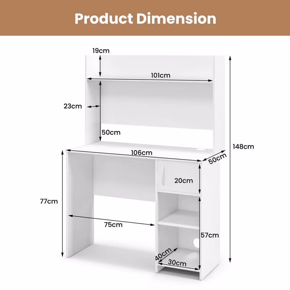 Costway Modern Computer Desk with Display Shelf in White – 2