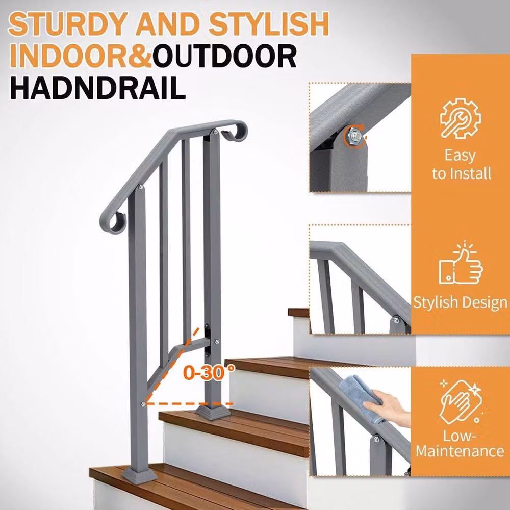 EONLION Galvanised Steel Stair Handrail in Grey, W: 100 cm, H: 200 cm – 5