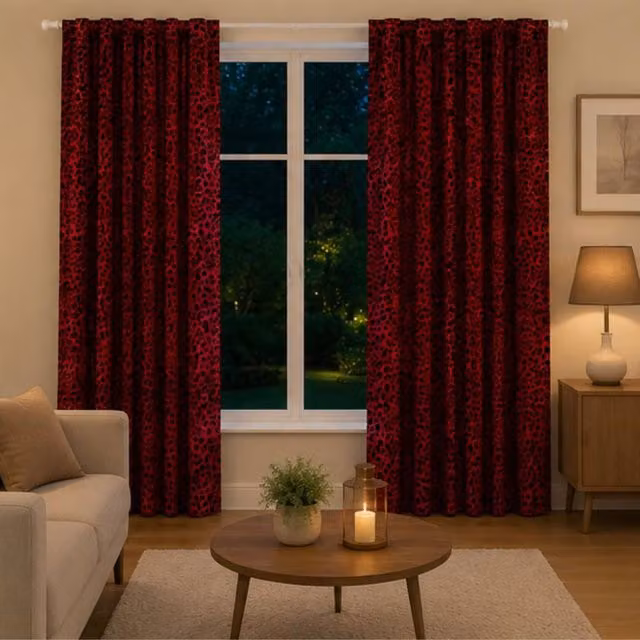 Smart Living Luxury Leopard Print Polycotton Curtains in Red, W: 167 cm, H: 183 cm – 1