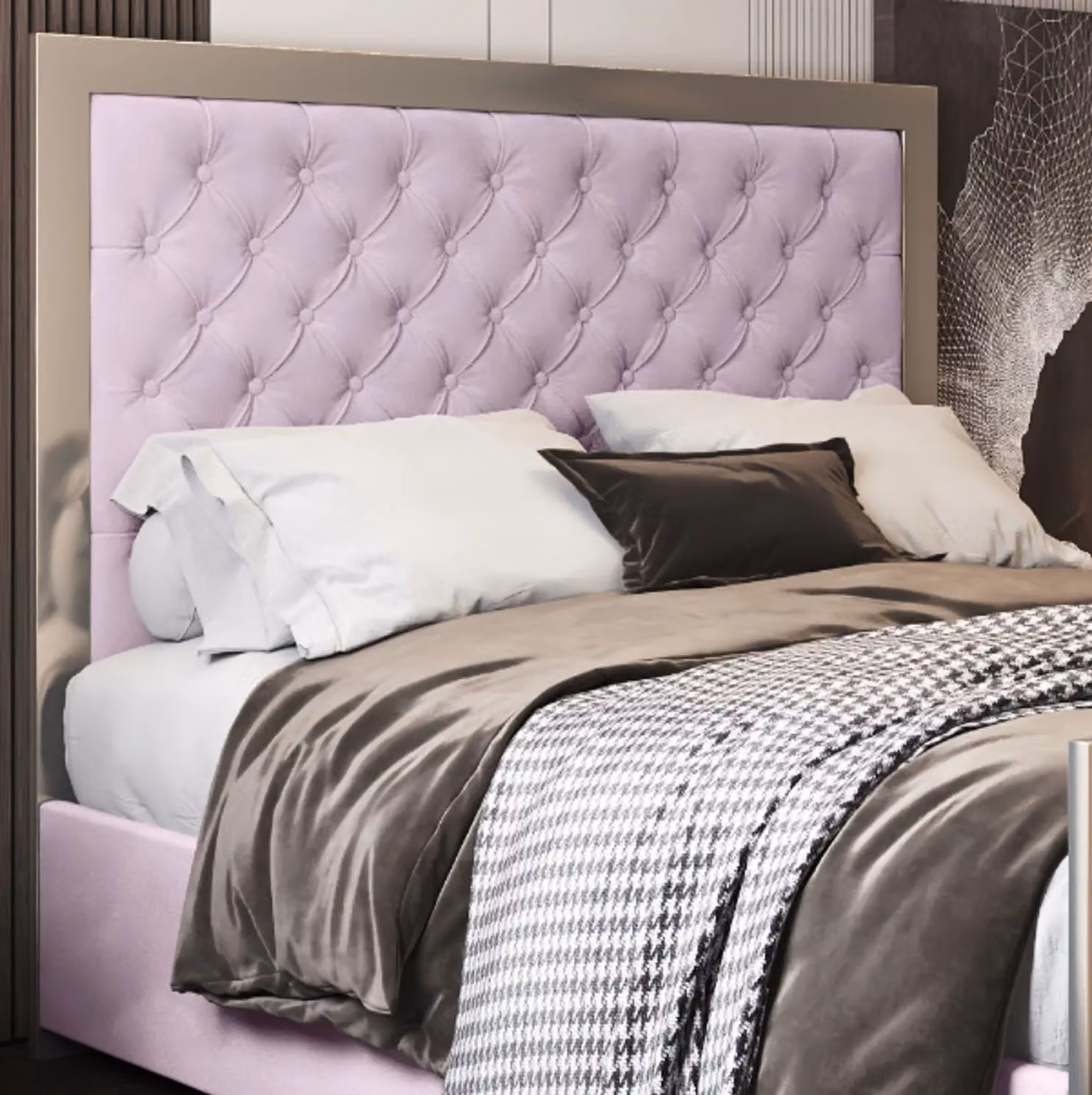Casani Maddison Upholstered Velvet Metal Bed Frame in Pink, W/D/H: 90 x 190 cm – 2