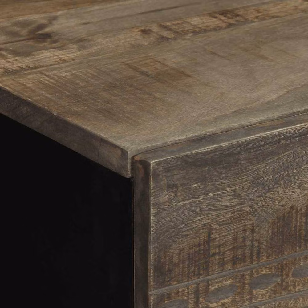 Berkfield Home Set of 2 Light Grey Mango Wood Bedside Cabinets, W/D/H: 40 x 33 x 46 cm – 4