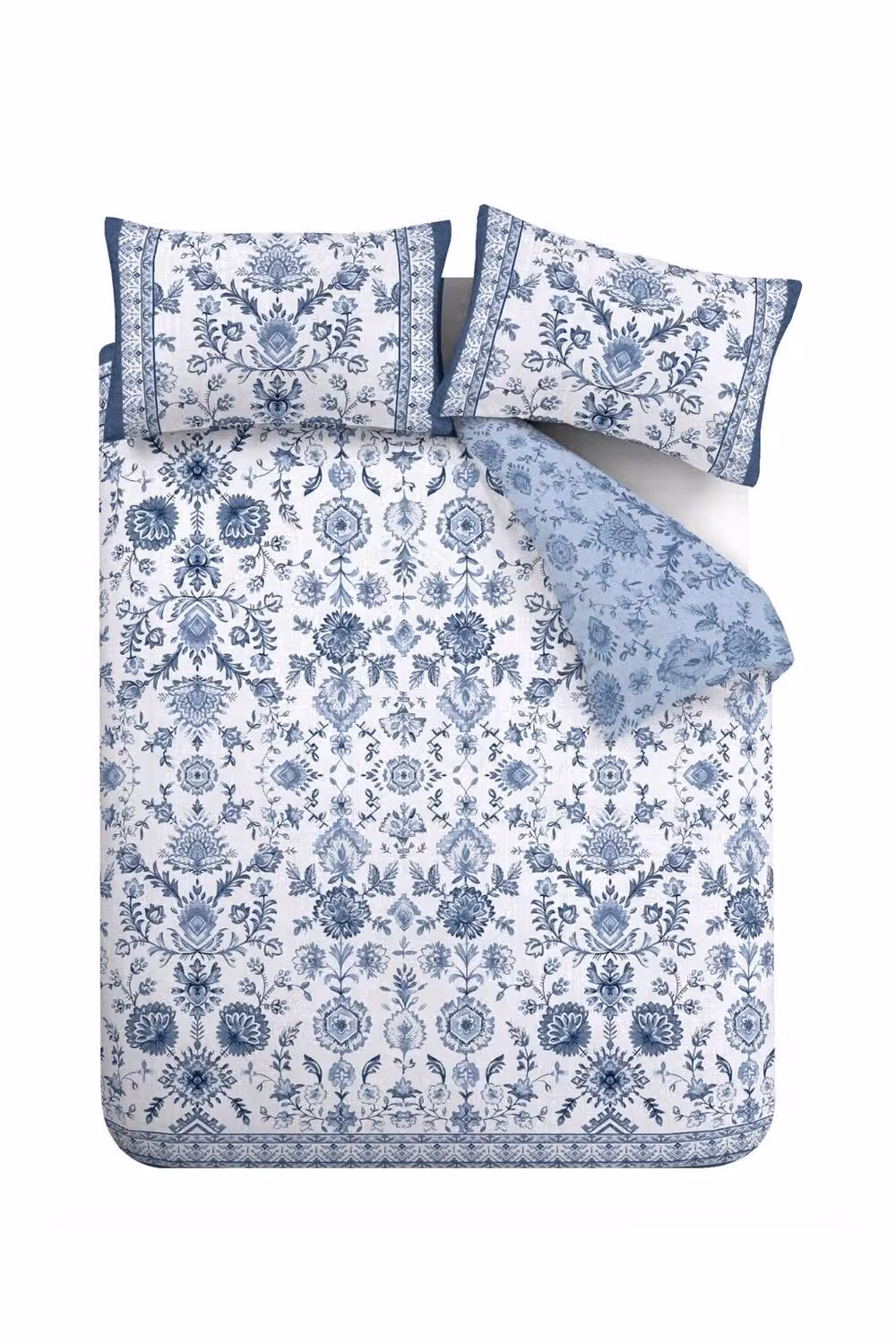 Catherine Lansfield Zoukara Floral Reversible Duvet Cover and Pillowcase Set in Blue, W: 140 cm, H: 200 cm – 2