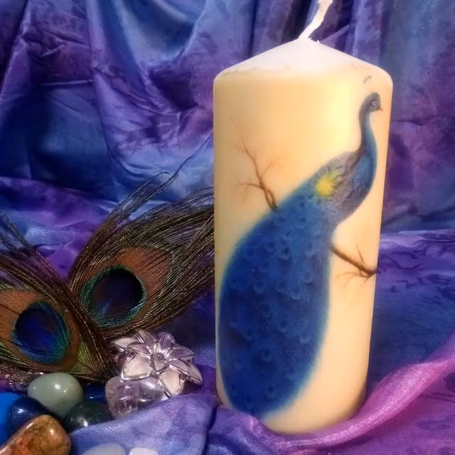Viki Peacock Pillar Candle, White and Multicolour, Set of 6