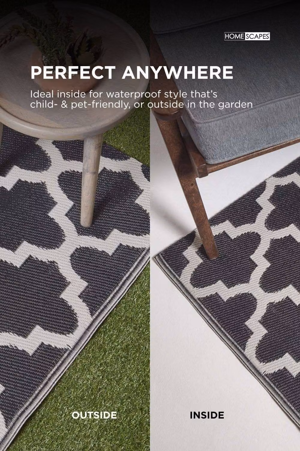 Homescapes Luxury Outdoor Rug Black and White Nola Geometric Reversible W/D: 240 x 300 cm – 5