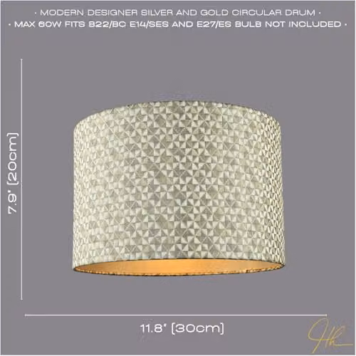 Happy Homewares Modern Silver and Gold Fabric Cylinder Lamp Shade, W/D/H: 30 x 30 x 20 cm – 2