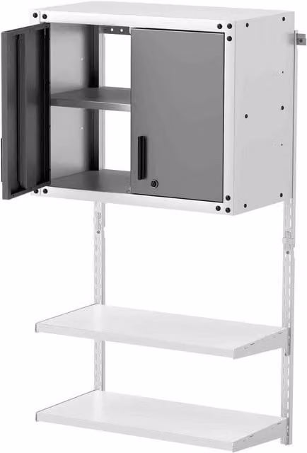 Kelvenix Metal Wall Mounted Garage Storage Cabinet in Grey with Lockable Hinged Doors and Internal Shelves