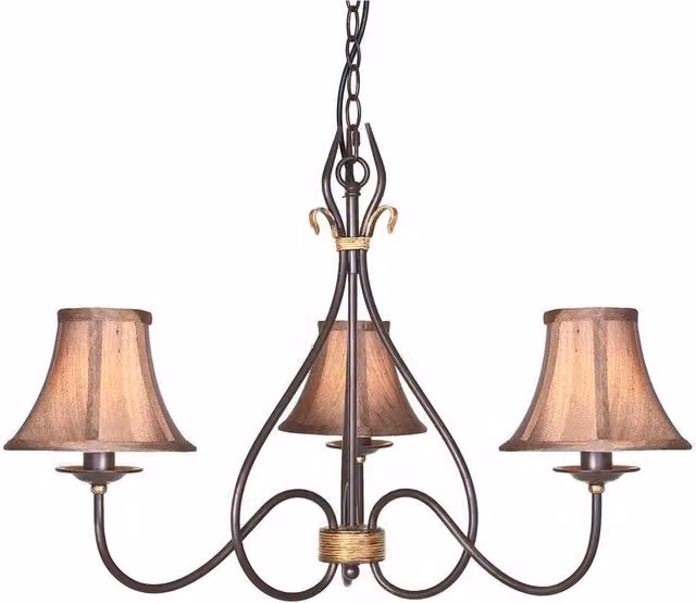 Elstead Windermere 3 Light Chandelier in Gold and Brown with E14 Sockets