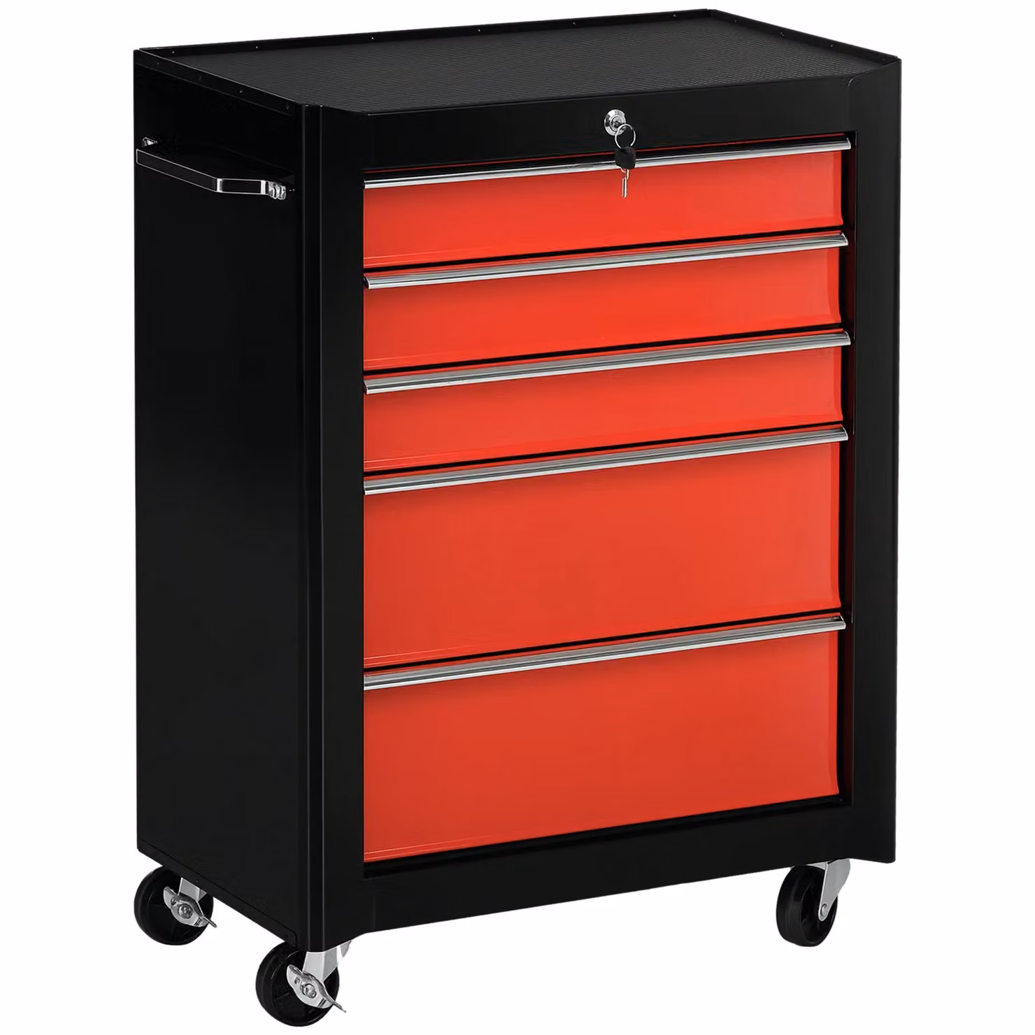 HOMCOM Lockable 5-Drawer Steel Tool Storage Cabinet with Wheels, Red – 2