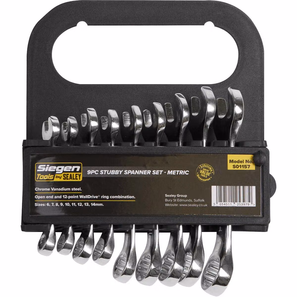 Loops 9pc Stubby Short Handled 12 Point Metric Combination Spanner Set in Silver and Multicolour Chrome Vanadium – 3