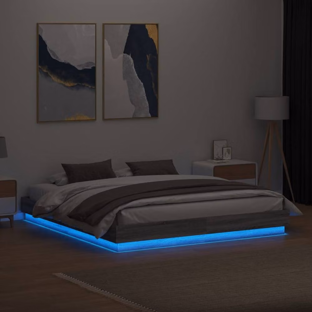 Berkfield Home Super King Bed Frame in Grey Sonoma with LED Under-Bed Lighting and USB Charging Port, W/D/H: 180 x 200 cm – 3