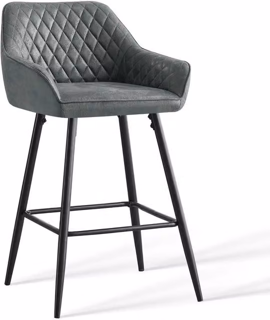 PAWNORA Modern Faux Suede Bar Stool in Dark Grey with Metal Legs