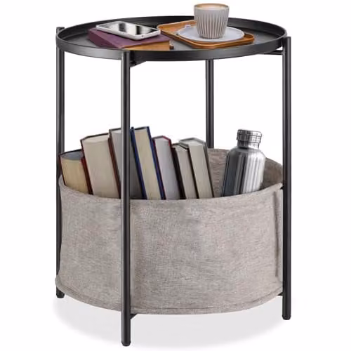 tectake Round Minimalist Side Table in Black Metal, W/D/H: 45.5 x 45.5 x 53 cm – 1