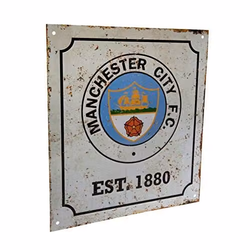 Manchester City FC Official Retro Style Metal Sign, White, W/H: 25.0 x 23.0 cm