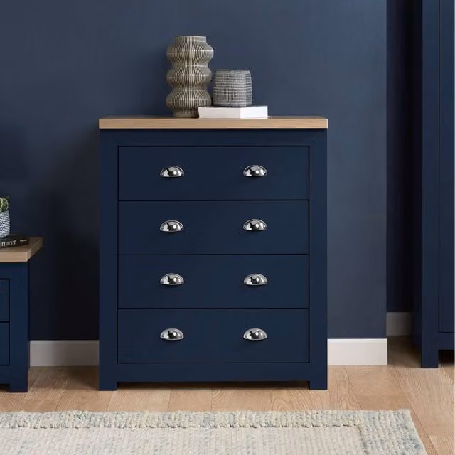Birlea Modern Blue and Oak 4 Drawer Chest